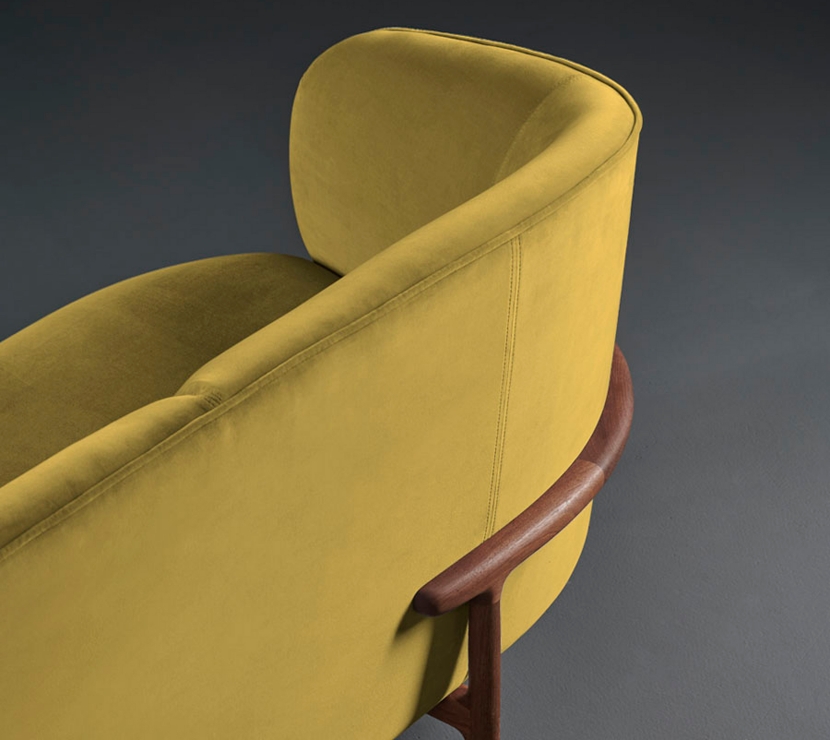 MELA-Lounge-2-Seater-European-Walnut-Natural-Oil-Kvadrat-Velour-Harald-3-0443-Mustard big image